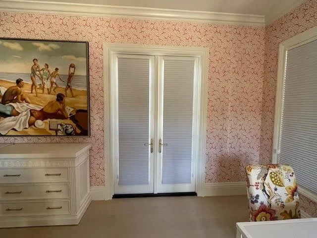 Honeycomb shades, blackout on windows and french doors.jpg
