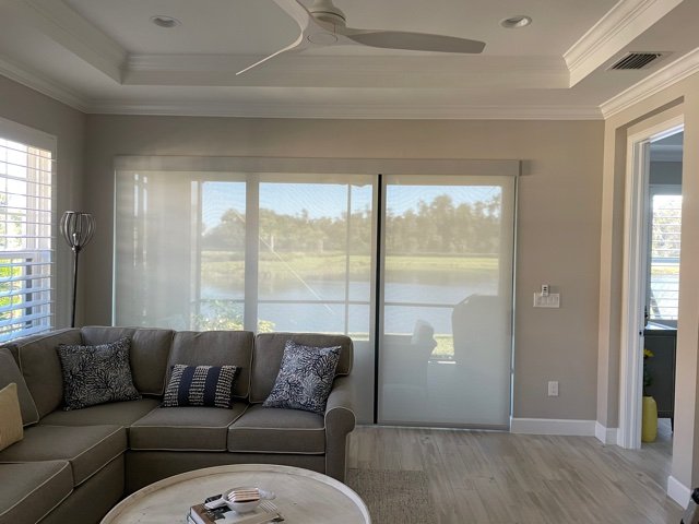 Living Room Roller Shade, 2 Shades, 3% Oyster Pearl Gray with 5 inch wood painted valance-1.jpg