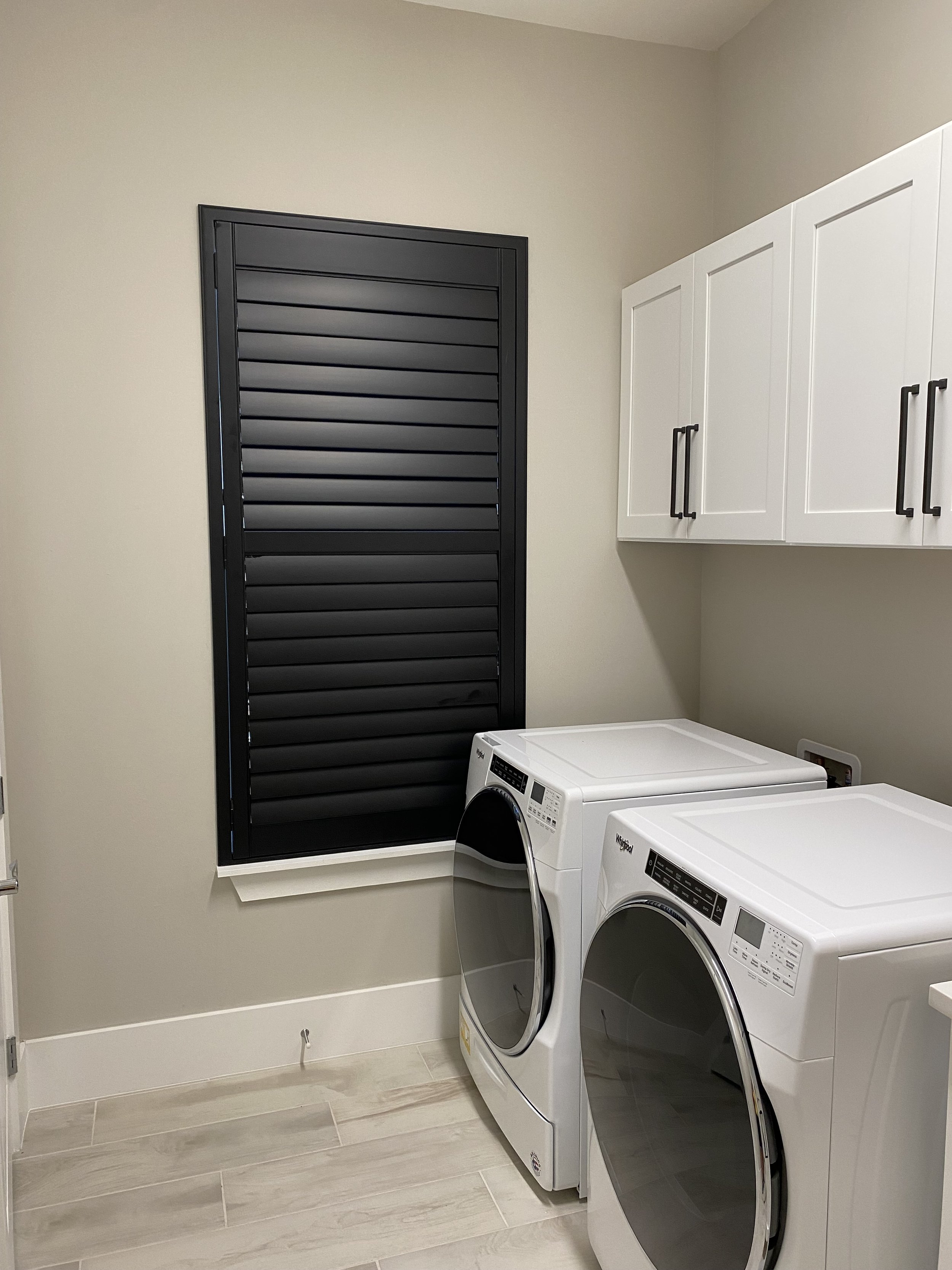 Clearview Laundry Room Black Painted shutters 1 Panel 3.5 Louvers.jpg
