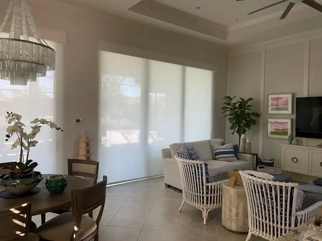 Living Room Dining Area, 1% Brite White with painted 8 inch wood valance, bead top and bottom.jpg