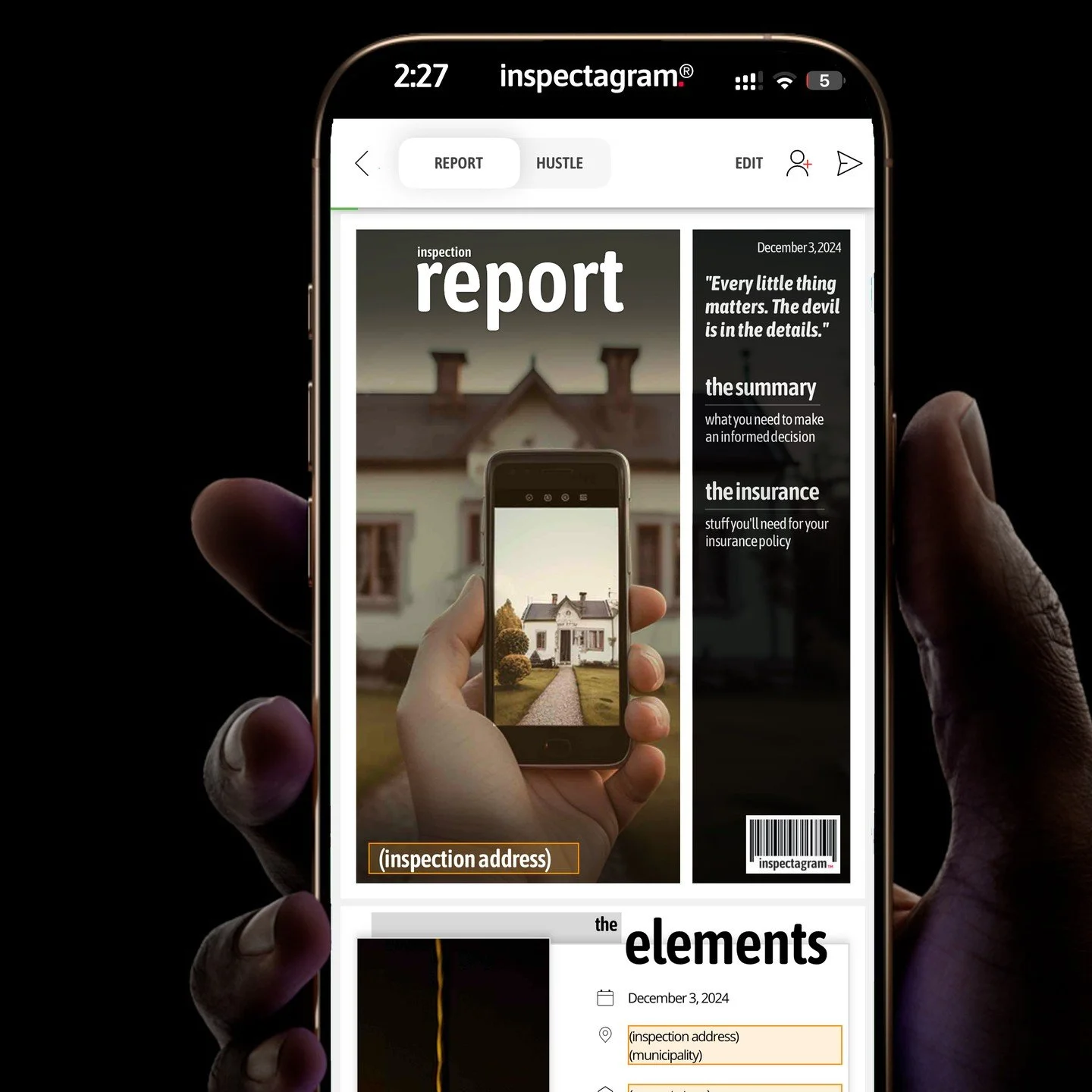 Not your typical title page. 💼🔥

The Inspectagram Title Page is designed to stand out &mdash; sleek, modern, and engaging like a magazine cover. It's inspection reporting that actually makes an impression.

Because first impressions matter &mdash; 