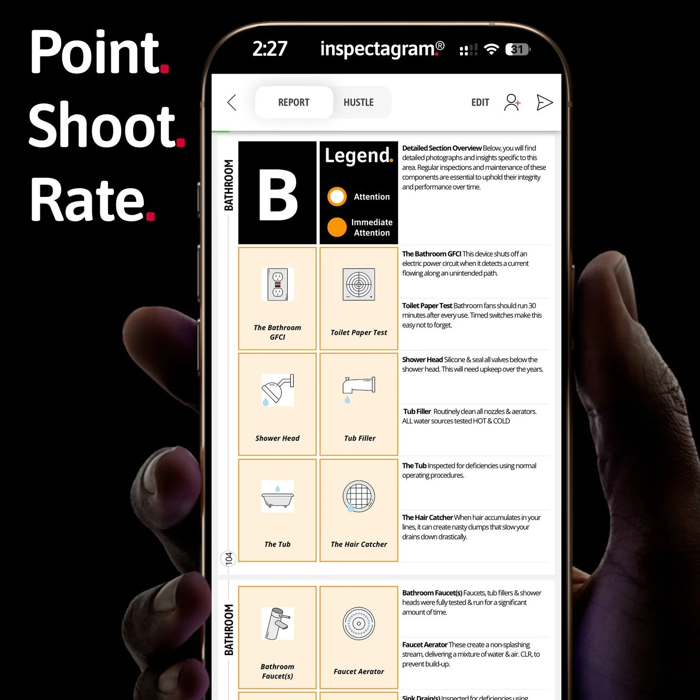 📲 Point. Shoot. Rate. It&rsquo;s that easy.

Ambitious entrepreneurs know: success is in the systems. 💼 With Inspectagram&rsquo;s built-in rating system, you can generate clear, consistent reports your clients will trust&mdash;fast.

Your workflow,
