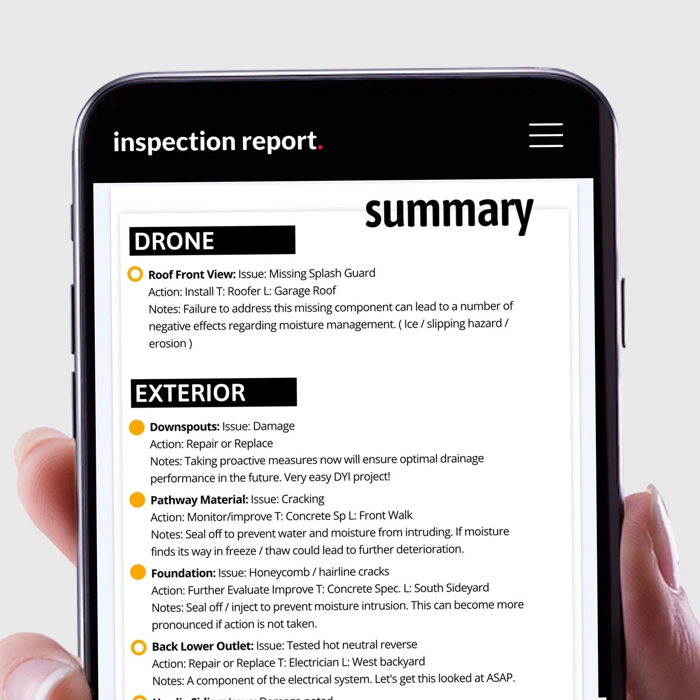 📋 The Summary&mdash;smart, simple, and autogenerated.

Ambitious entrepreneurs know: time is money. 💼 With Inspectagram, you can automatically generate a summary as you inspect&mdash;just toggle deficiencies on or off in real time. No backtracking.