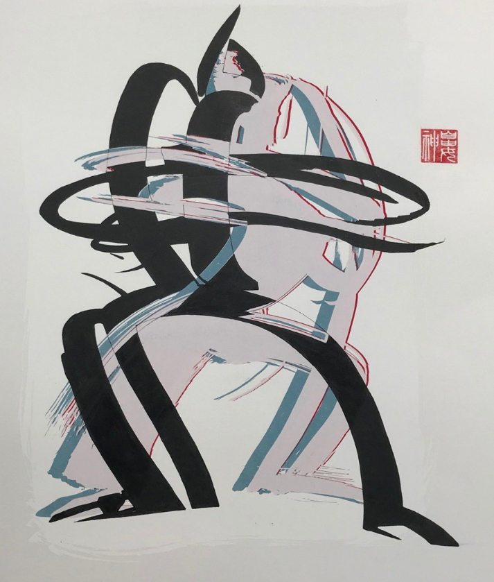 "Confluence I", 2018, h: 70 cm, w: 50 cm, monotypie, screen print and hand paint.