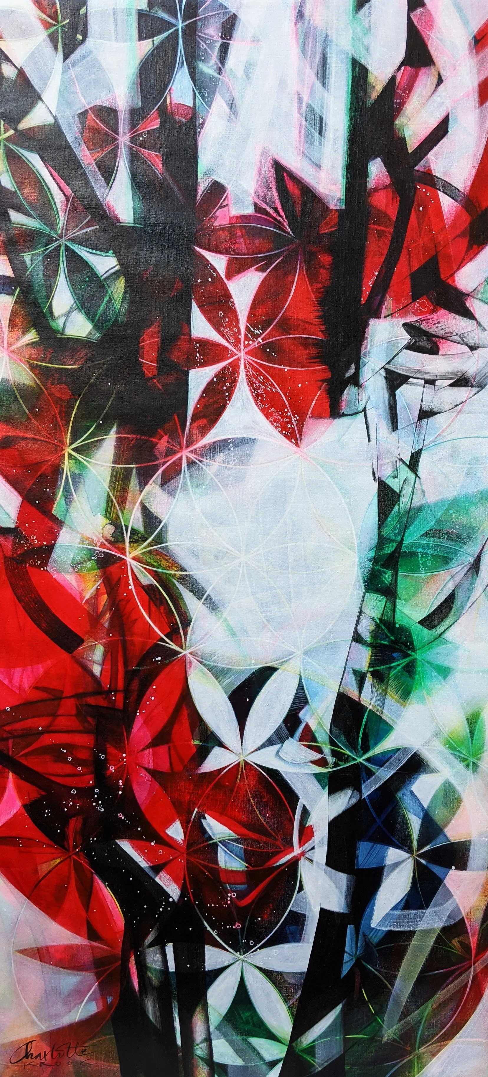 "White Moon-Flower" (detail), 2020, h: 140 cm, w: 65 cm, acrylic on canvas.