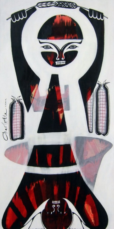 "Kachina Corn Mother-Chochmingwu", india ink/tempera/gesso primer on wood, 2009, Edsvik Exhibition Hall, h: 90 cm, w: 44 cm.