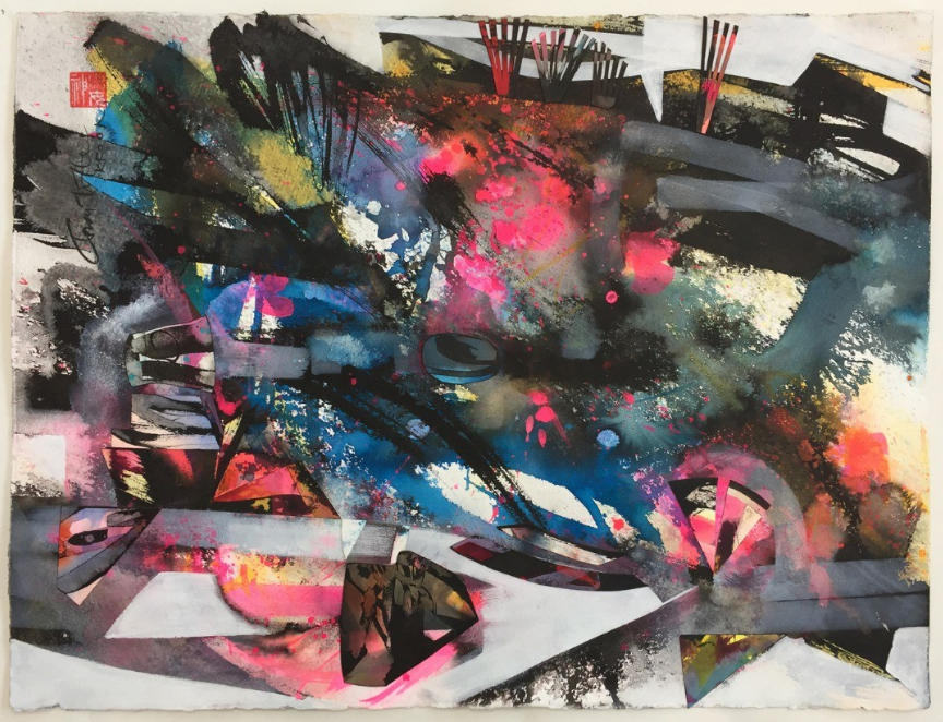 "The Architect's Dream", water color/india ink, assemblage, 2016, h: 57 cm, w: 75 cm.