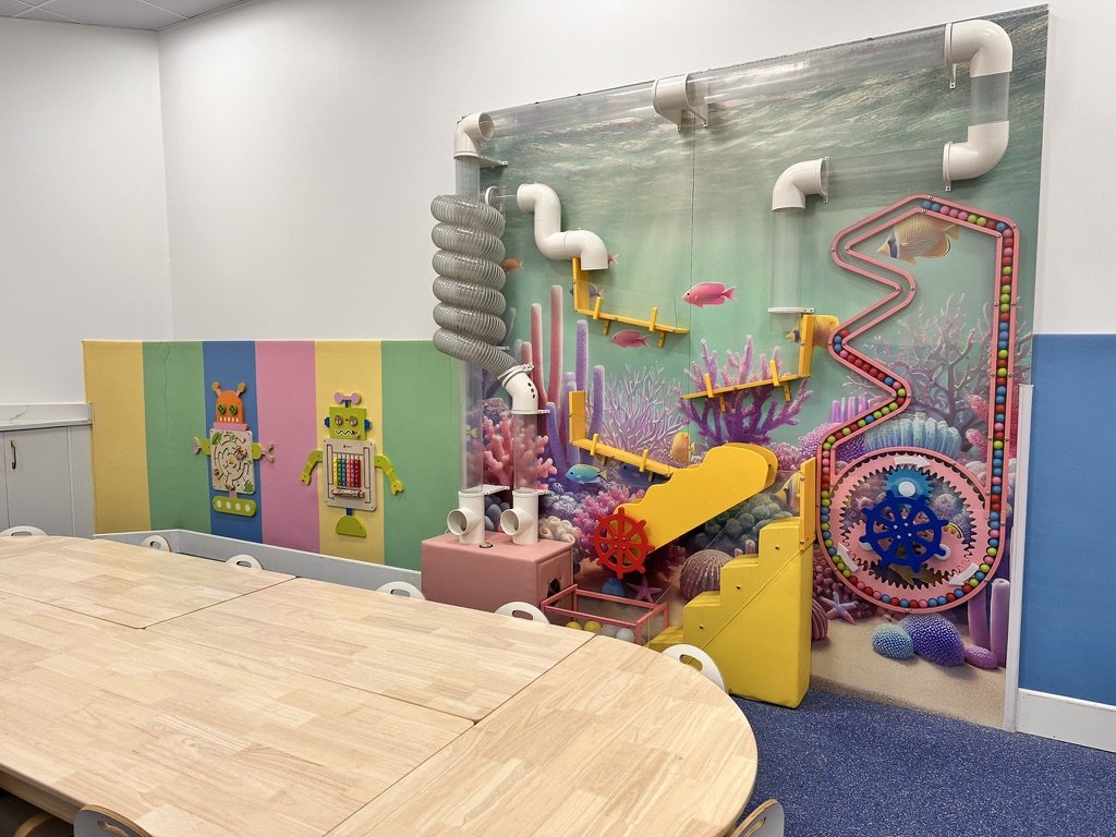 Our Mini Trailblazers Room has a cute interactive wall.