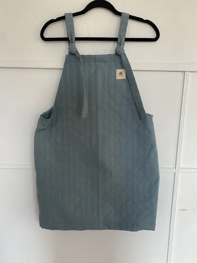 Dusky Blue Embroidered Dungaree Dress - size medium