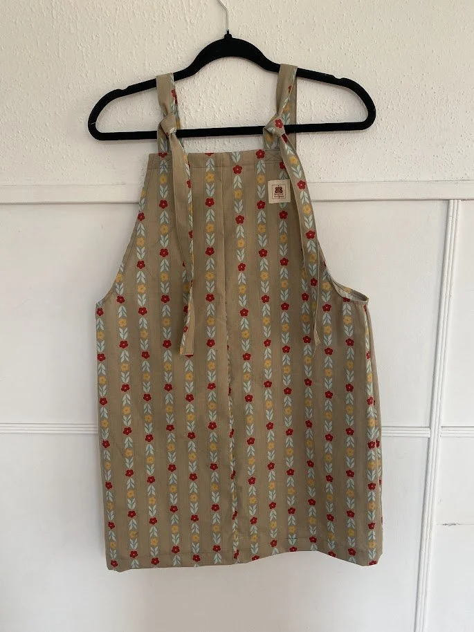 Floral Stripe Dungaree Dress - size medium