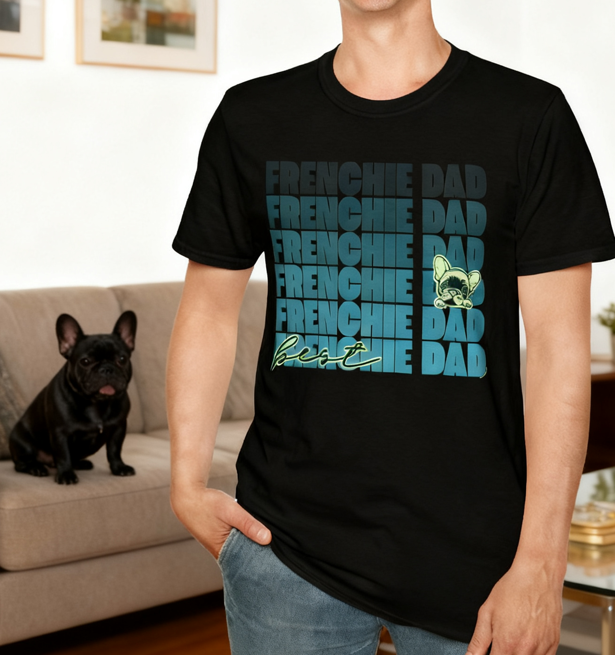 French Bulldog T-Shirt - Best Frenchie Dad (Blue)