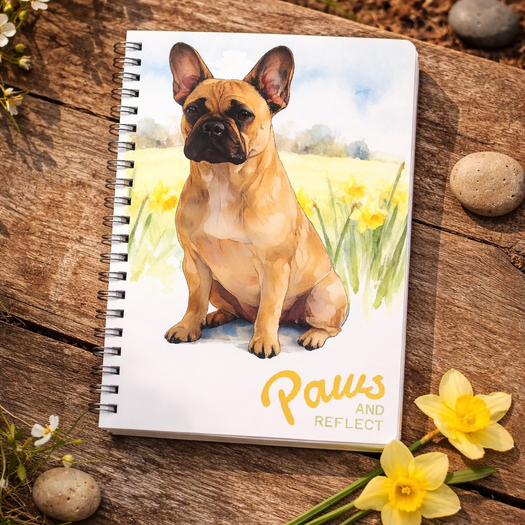 French Bulldog Notebook - Paws & Reflect - Spring Frenchie in Daffodil Field Watercolours