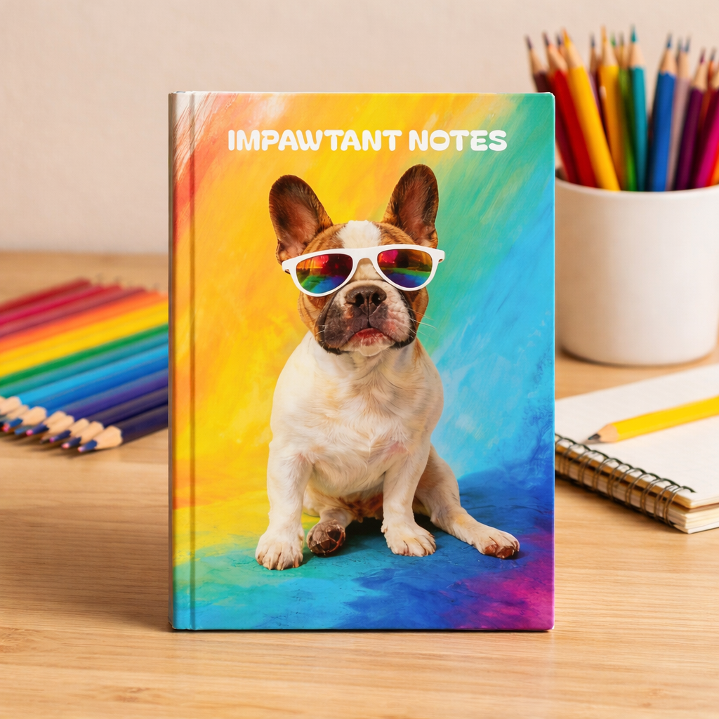 French Bulldog Notebook - Impawtant Notes - Rainbow Frenchie