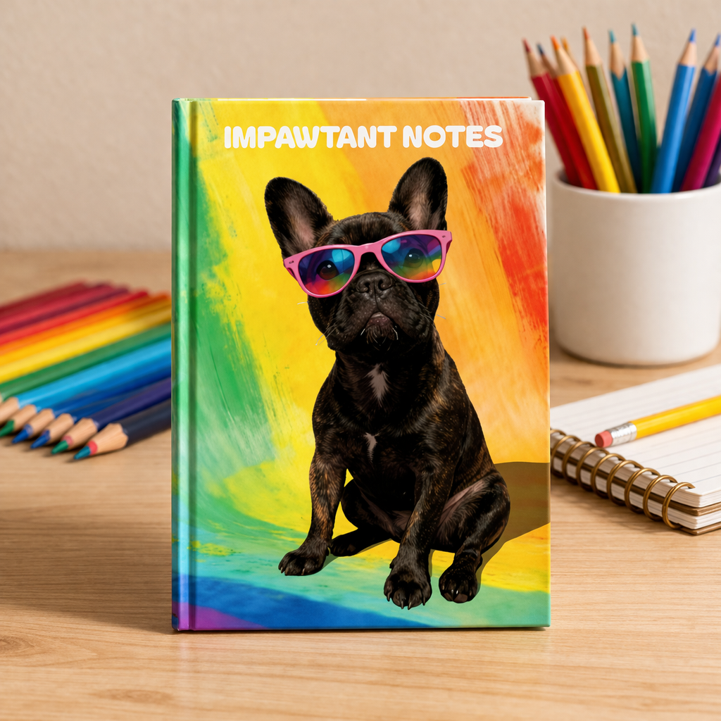 French Bulldog Notebook - Impawtant Notes - Rainbow Frenchie