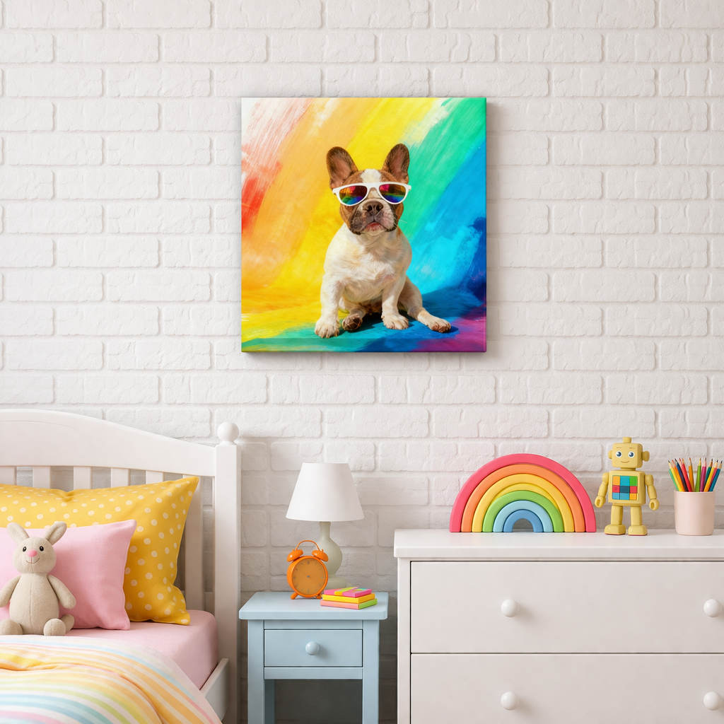 French Bulldog Canvas – Rainbow Frenchie Wall Art (Pied Frenchie)