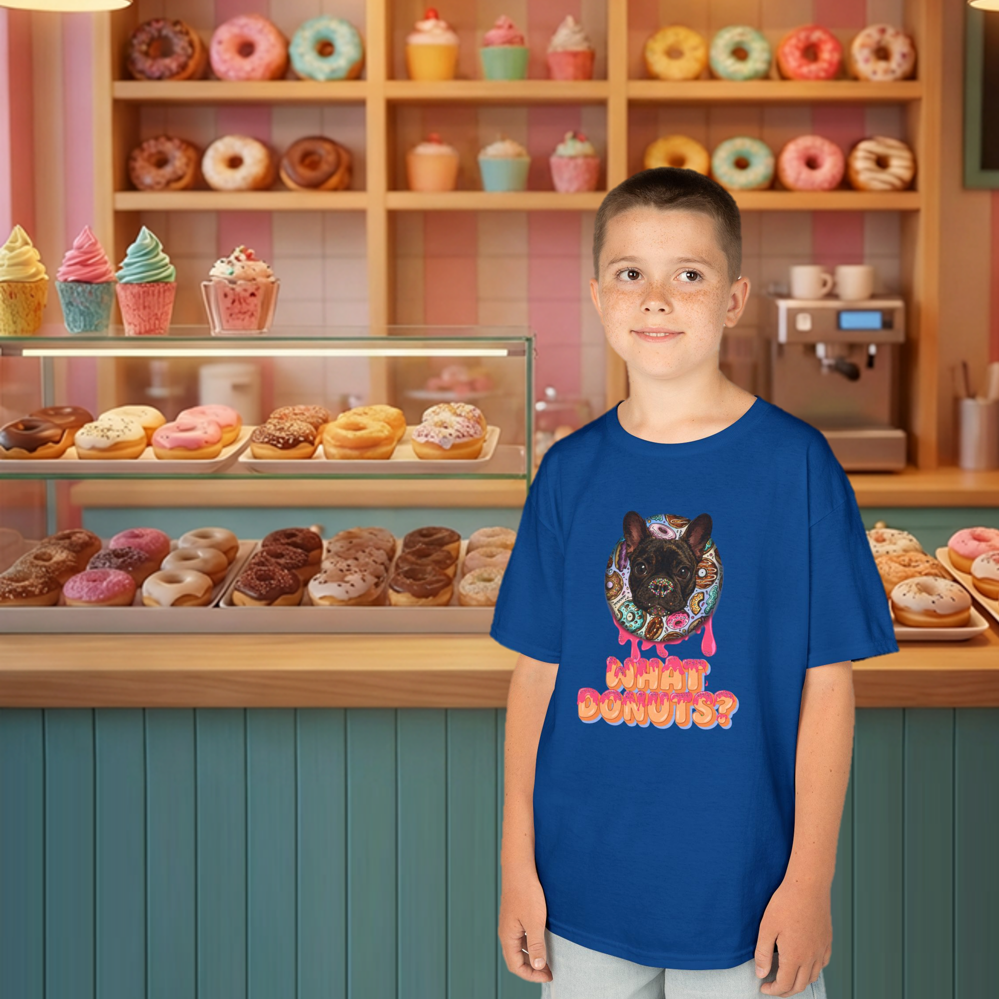 French Bulldog Kids T-Shirt "What Donuts?" (Brindle Frenchie)