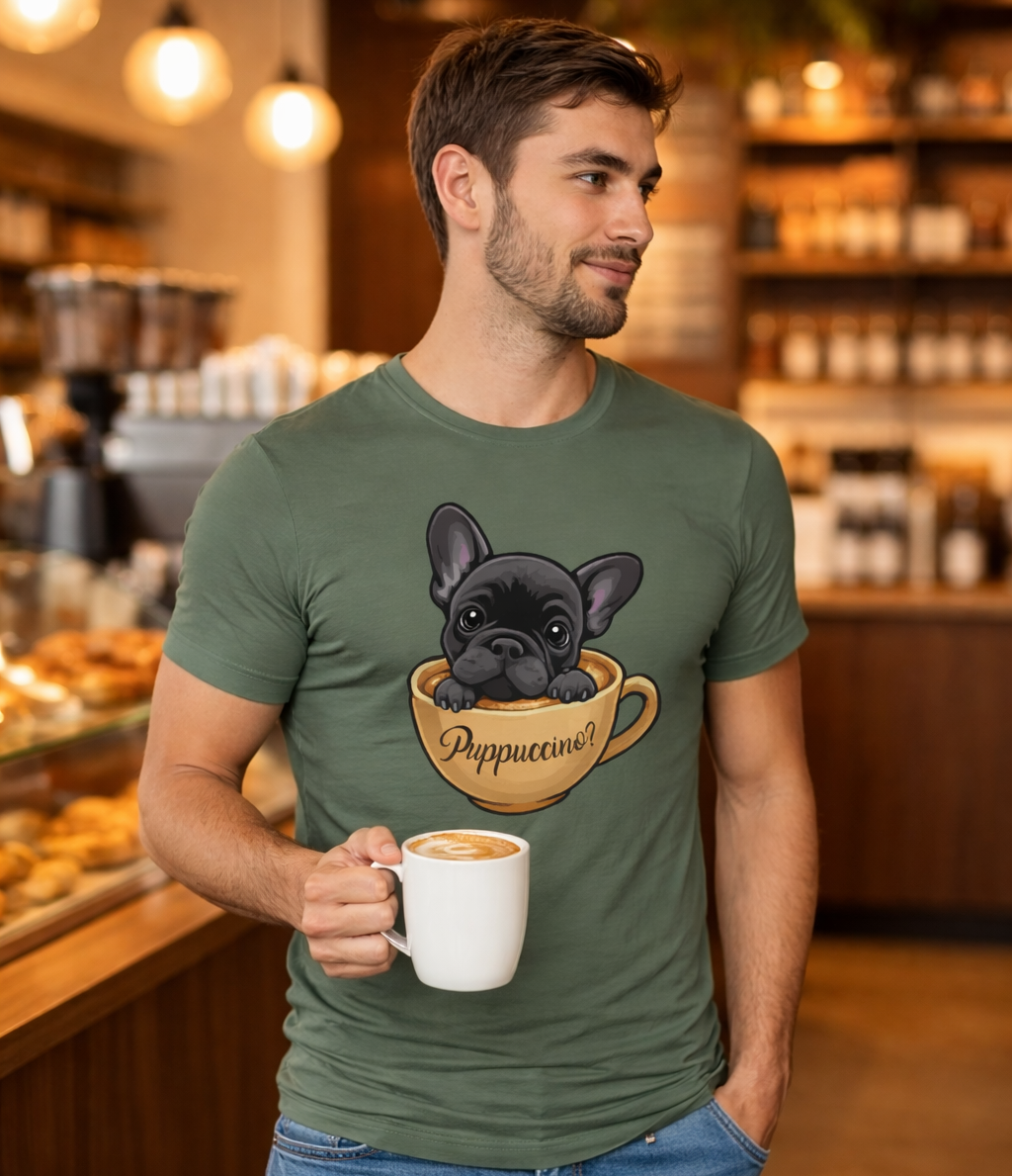 French Bulldog T-Shirt "Puppuccino" (Brindle Frenchie)