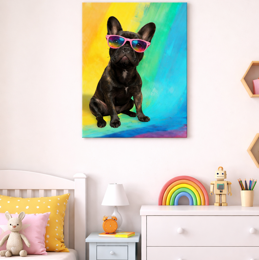 French Bulldog Canvas – Rainbow Frenchie Wall Art (Brindle Frenchie)