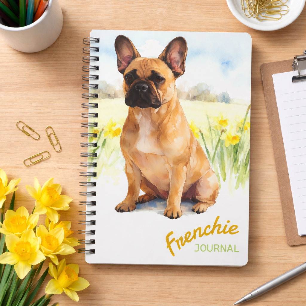 French Bulldog Notebook - Frenchie Journal - Spring Frenchie in Daffodil Field Watercolours