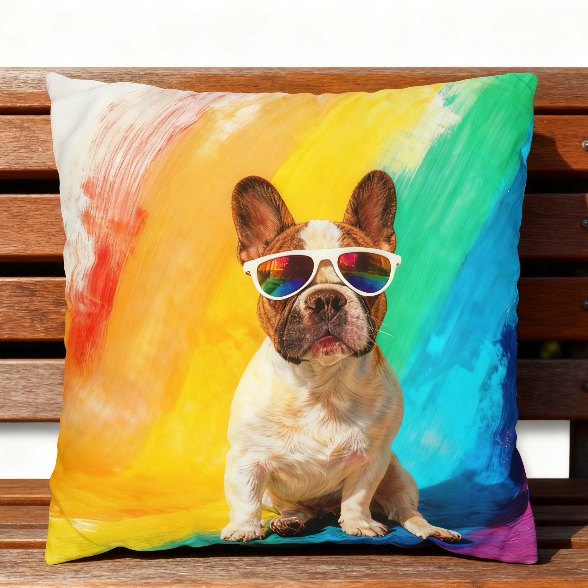 French Bulldog Pillow Case / Cushion Cover (Pied Fawn Frenchie)