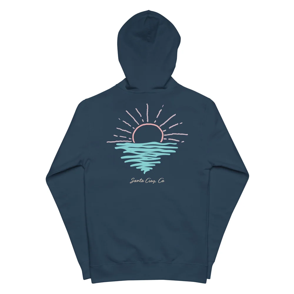 Felpa Con Cappuccio Retro Santa Cruz – Tramonto Sulla Spiaggia Della California – Uomo/Donna, Manica Lunga, Stampe Anni '80