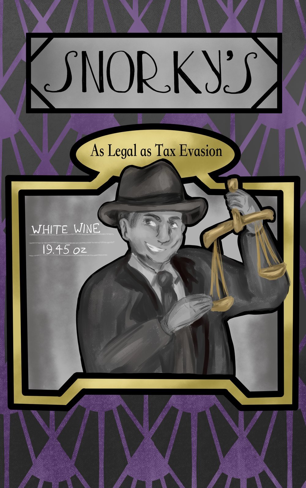 Class assignment to choose a historical time-period to create a product label. The time period chosen was the 1920's and the product was a wine bottle.