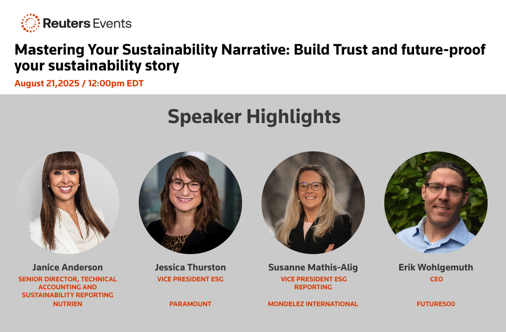 Reuters Events Sustainable Business: “Mastering Your Sustainability Narrative:Build Trust and future-proof your sustainability story”.