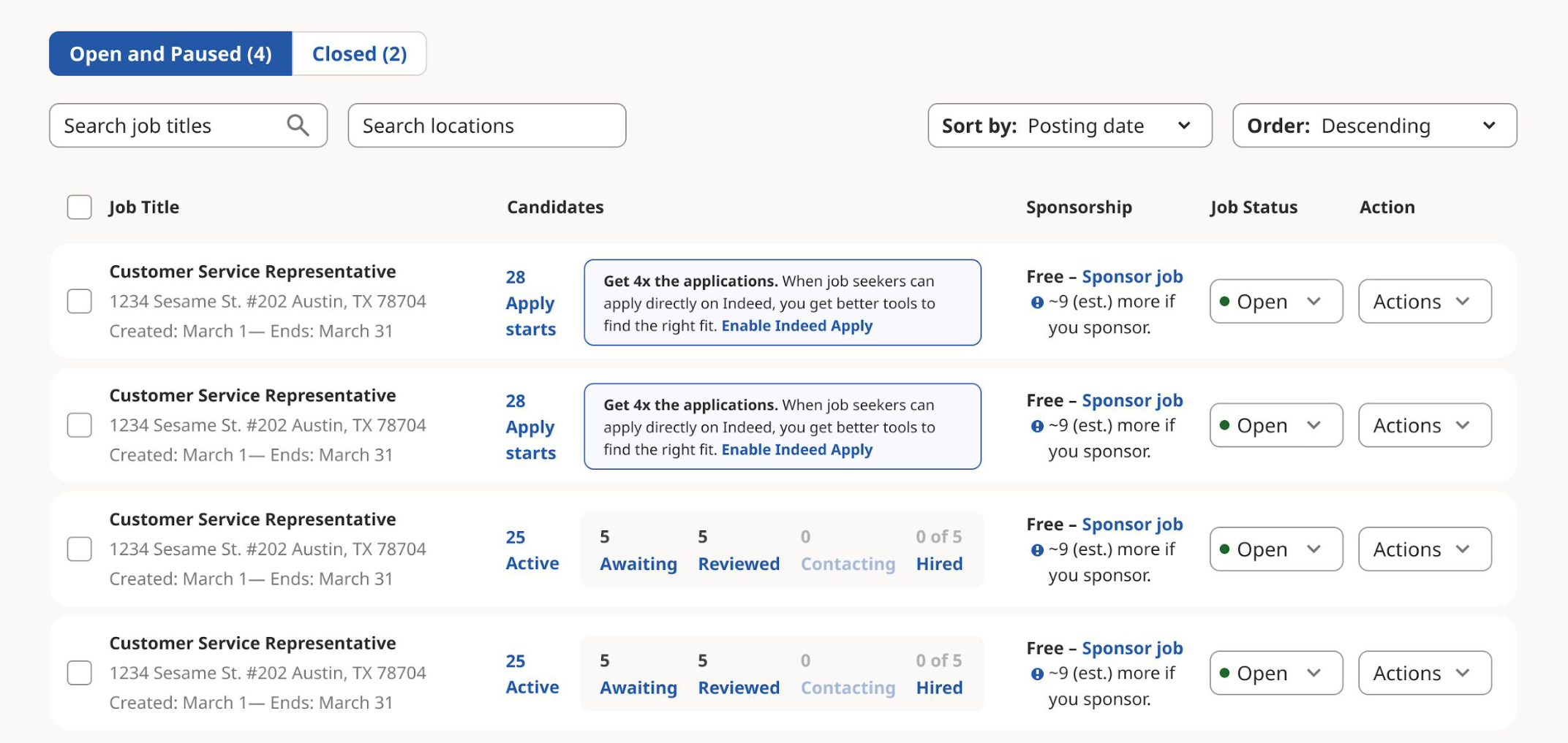 Instead of asking users to import their jobs onto Indeed, we automated that process.  Anytime a user who posts jobs on a third-party site comes to Indeed, their job is now visible and editable. 