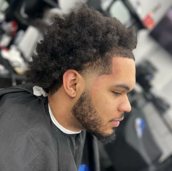 men's afro and beard cut
