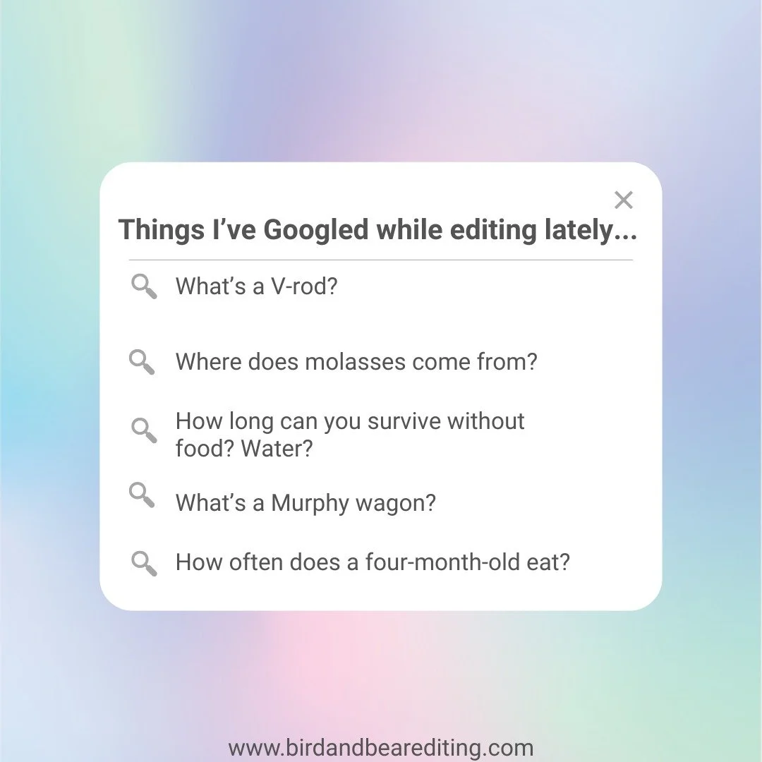 Just out here editing the most random assortment of books every month. lol. 

#birdandbear #birdandbearediting #bookeditor #fictioneditor #romanceditor #fantasyeditor #yaeditor #romantasy #closeddoorromance #lineeditor #copyeditor #proofreader #indie