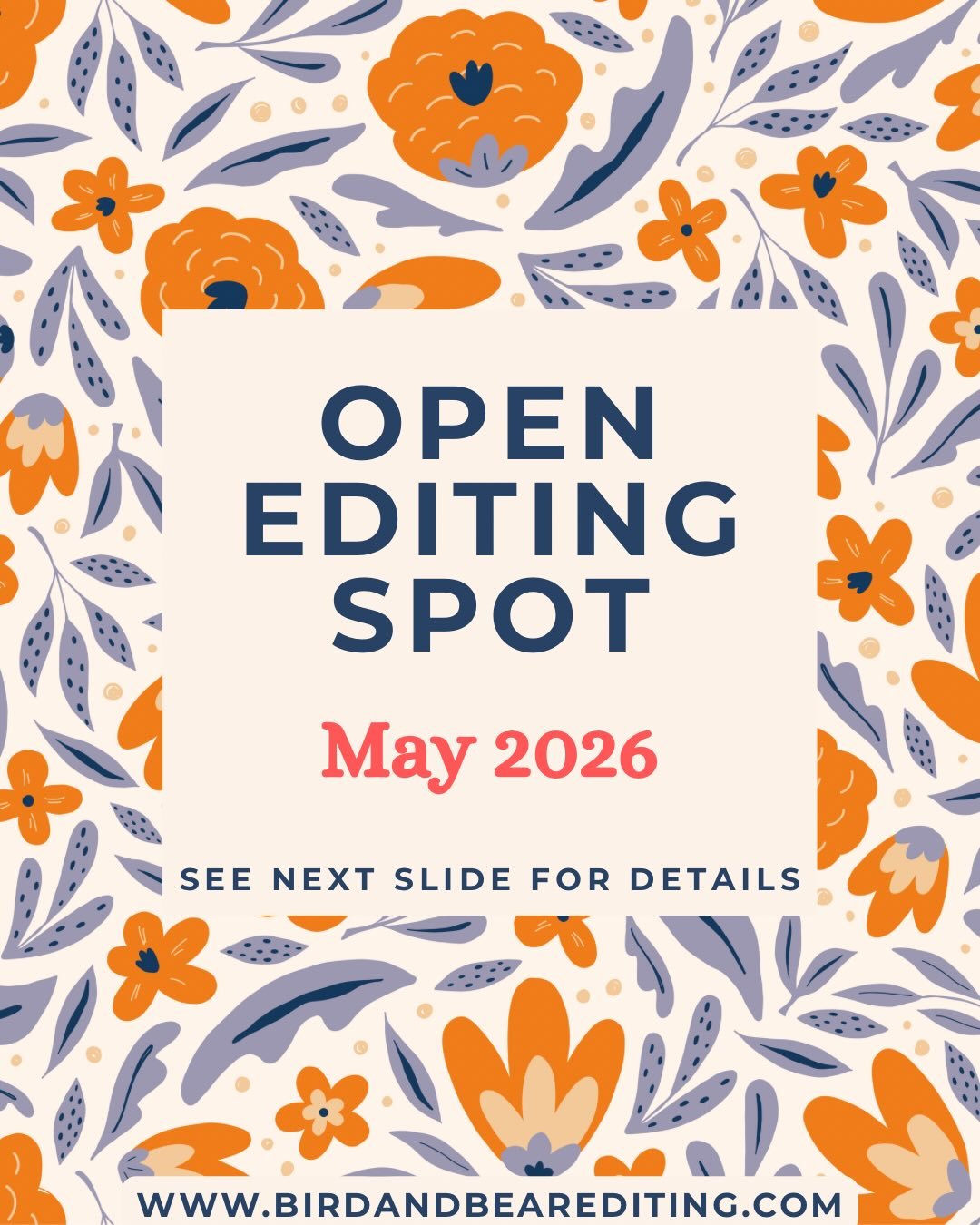 I just had a client reschedule, so I&rsquo;ve got an unexpected opening in May! This is my last opening until December 🫣

Are you a closed-door author who has a book ready for editing? DM me or send a message via my website (link in bio) and let&rsq