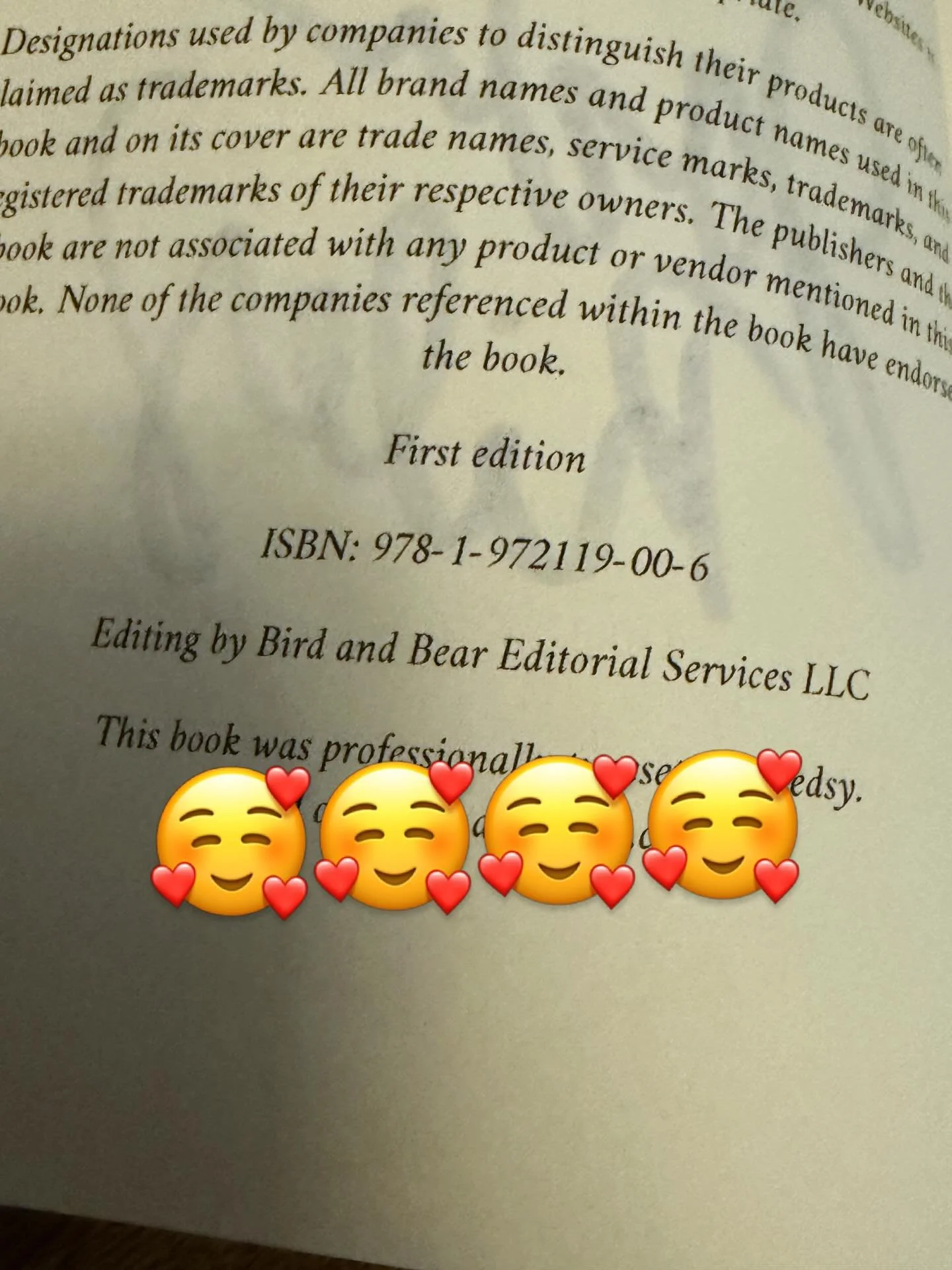 Seeing my name/business in the acknowledgements or copyright page will never not be cool. I wish I could show it to my younger self and remind her that it&rsquo;s never too late to follow her dreams (even at 40!).

#birdandbearediting