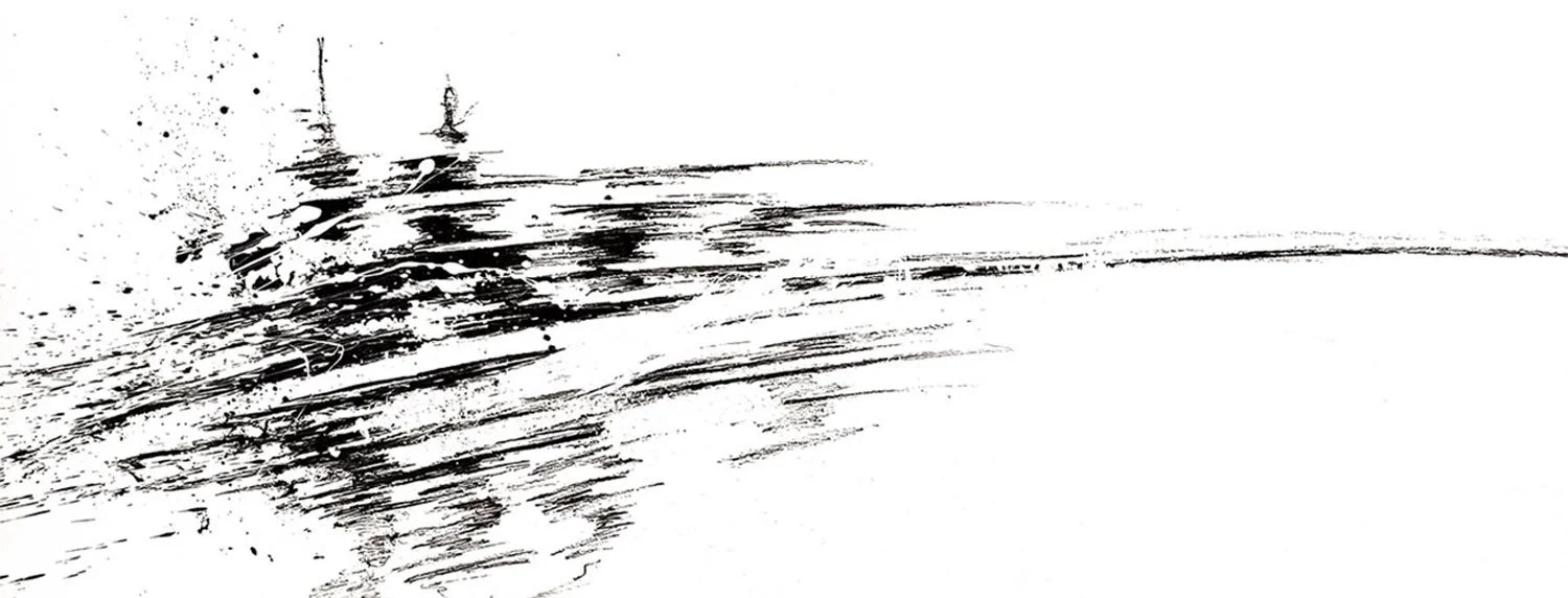 Kortárs, konceptuális szemléletű absztrakt tusmunka: redukált fekete-fehér paletta, energikus, intuitív gesztusok egy európai feltörekvő alkotótól.