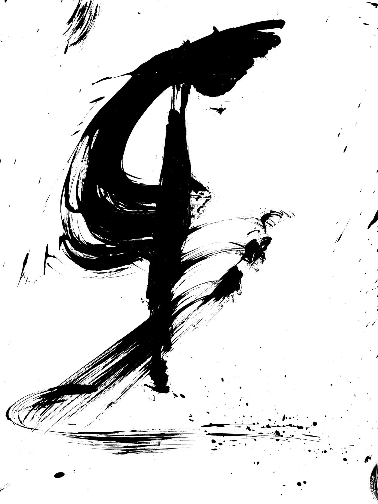 Abstract gestural painting featuring bold brushstrokes and striking black forms. An original contemporary artwork exploring movement, rhythm, and expressive mark-making.