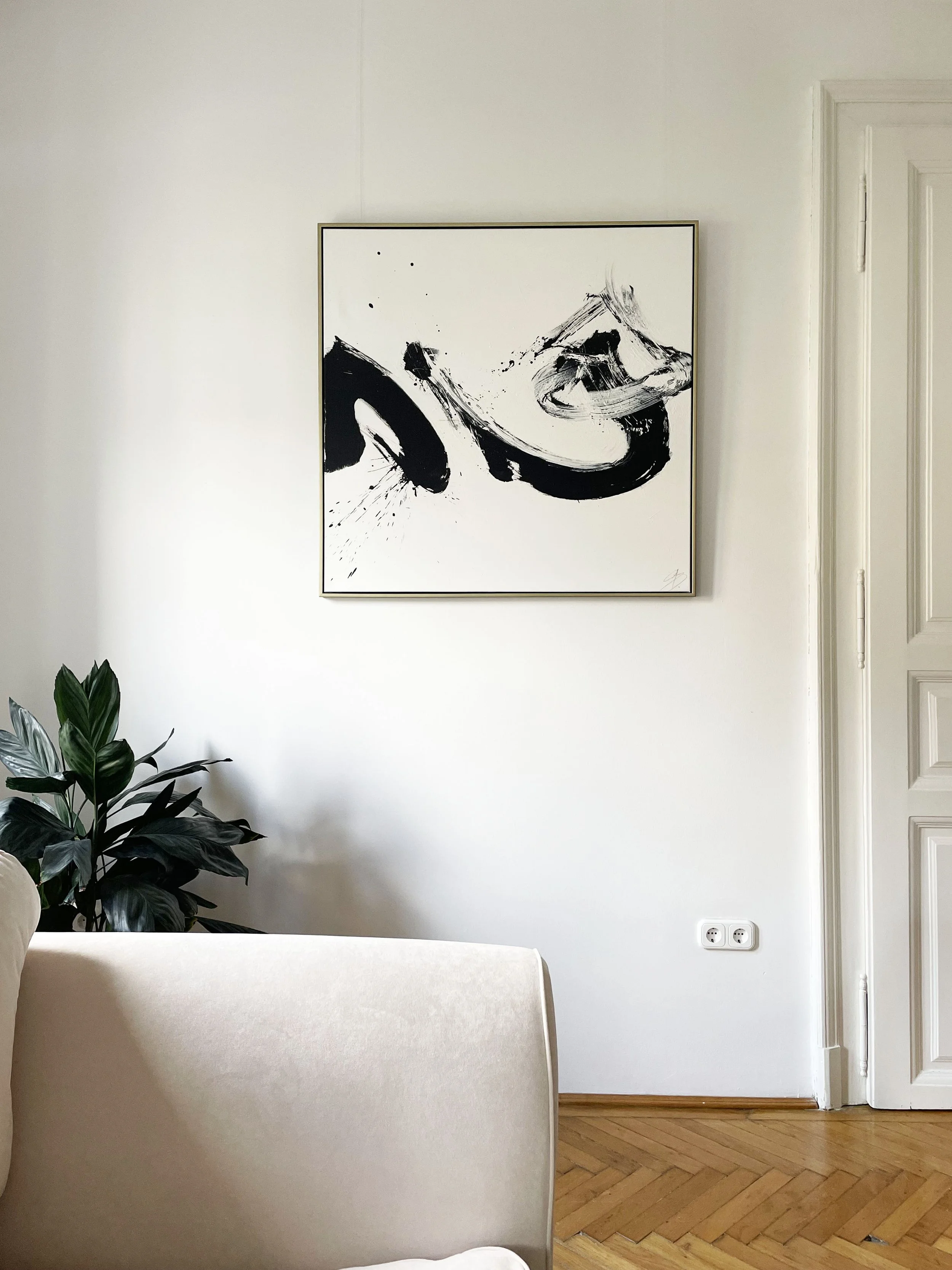 Figurative abstract ink painting titled 'Róka Úr' by Dani Selyebi