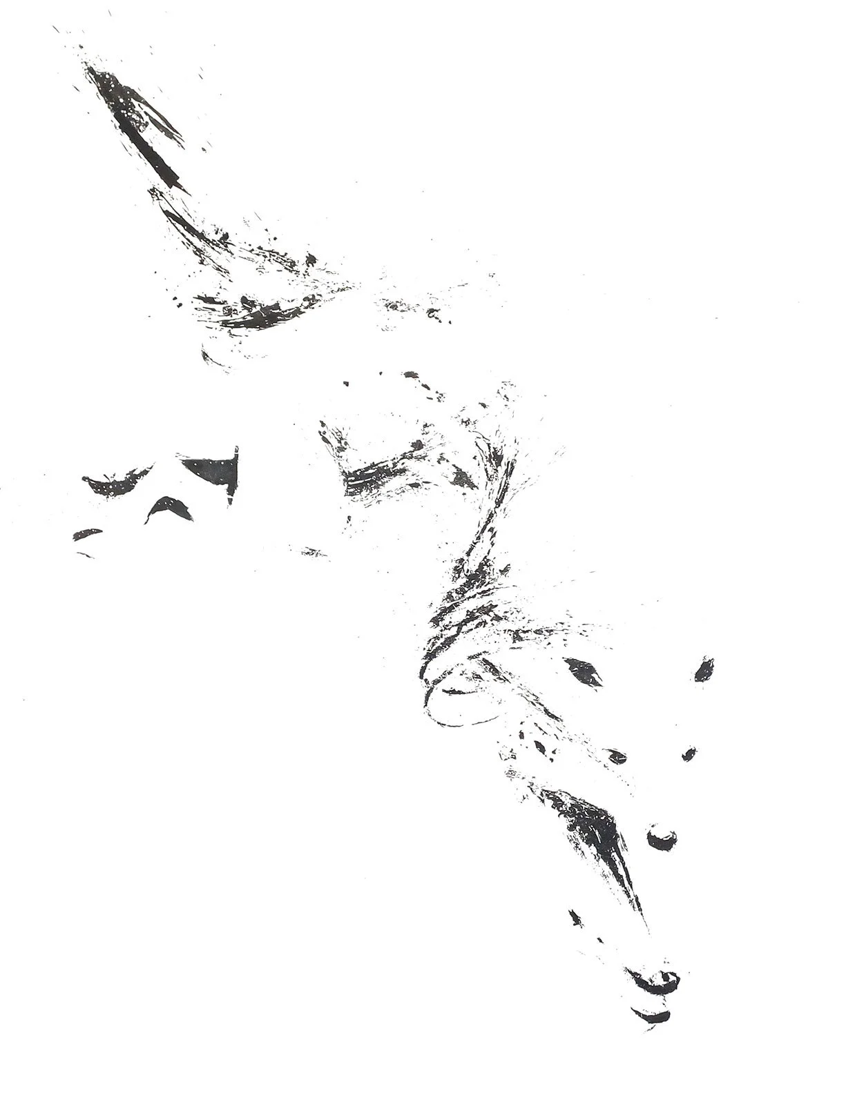 Dynamic illustration of a fox, sketched with ink on paper.