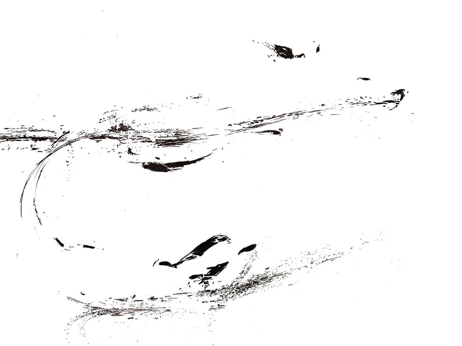 Minimalist ink drawing with subtle gestures and floating forms.