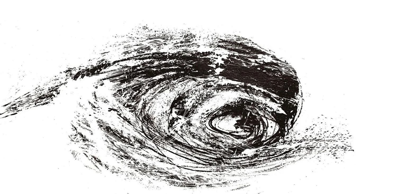 Eredeti kortárs absztrakt alkotás expresszív tusgesztusokkal és letisztult fekete-fehér kompozícióval.