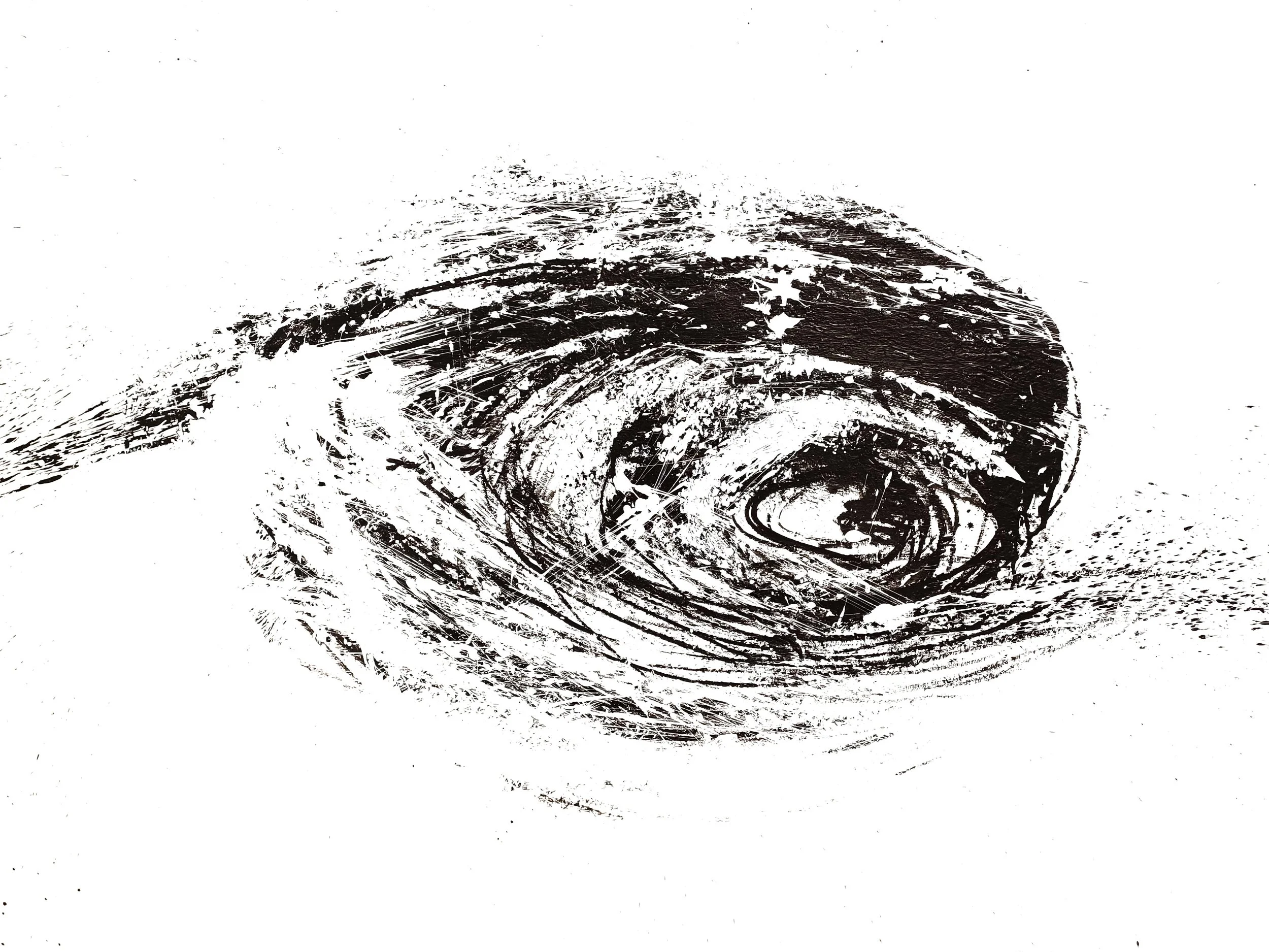 Original contemporary abstract artwork featuring expressive ink gestures and a refined black-and-white composition.