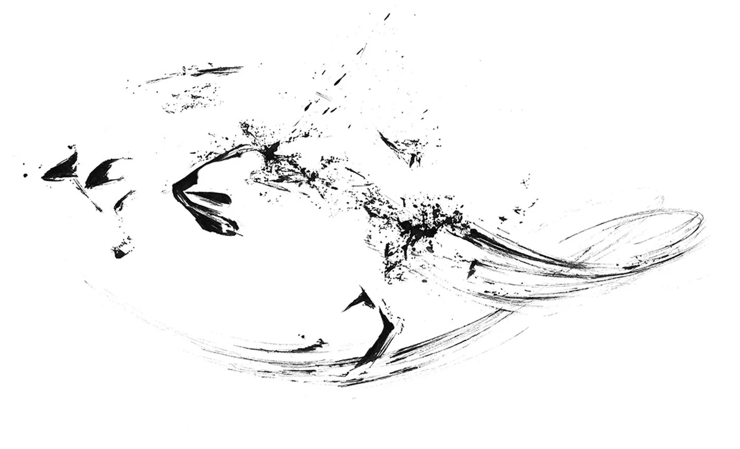 Absztrakt tusrajz gesztuális ecsetvonásokkal – kortárs figurális absztrakció fekete-fehér kompozícióban