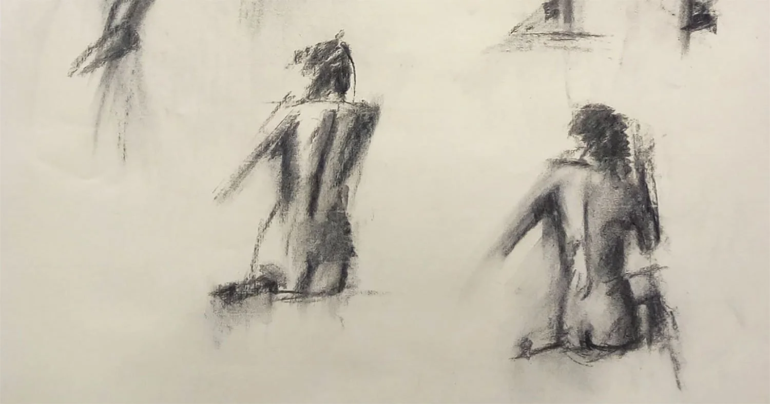 Contemporary figurative study exploring the human body through abstracted gestures and tonal relationships.