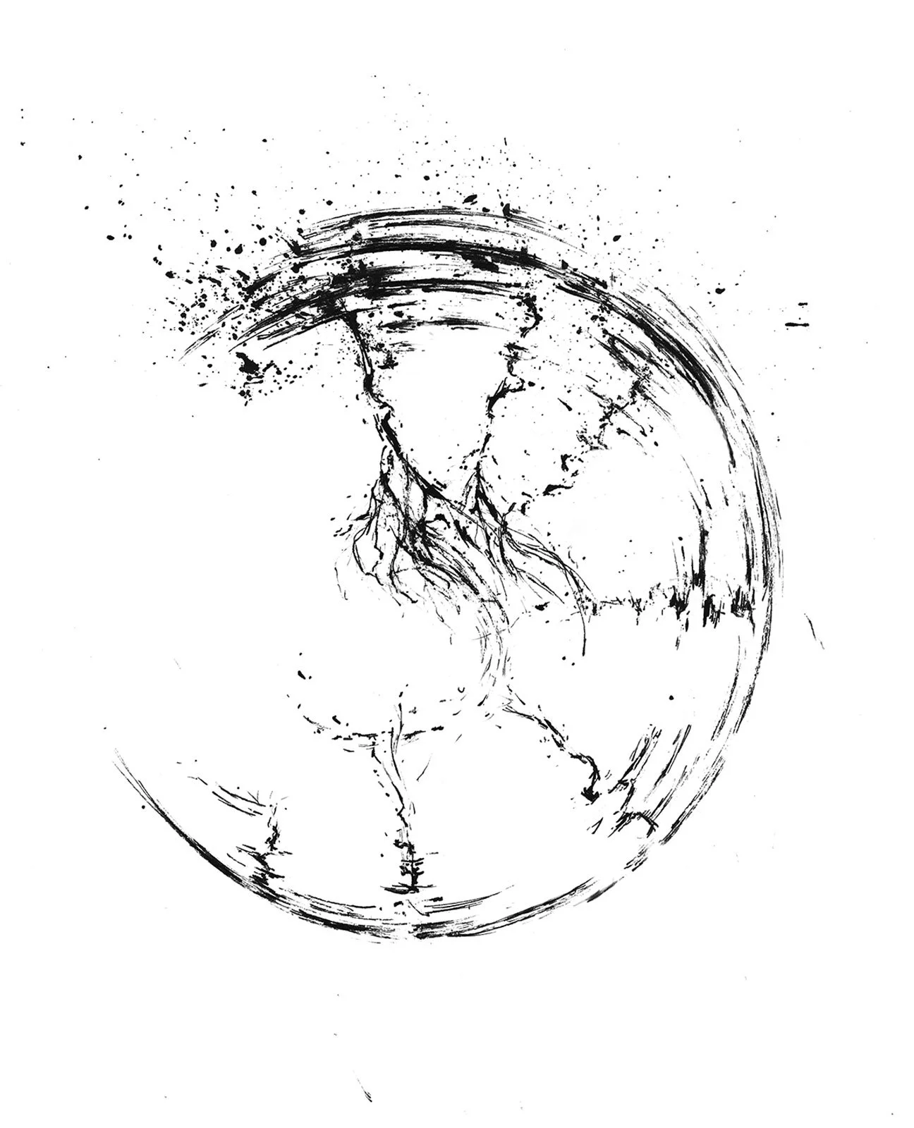 Kortárs absztrakt rajz gyökérszerű vonalhálóval és dinamikus körformával