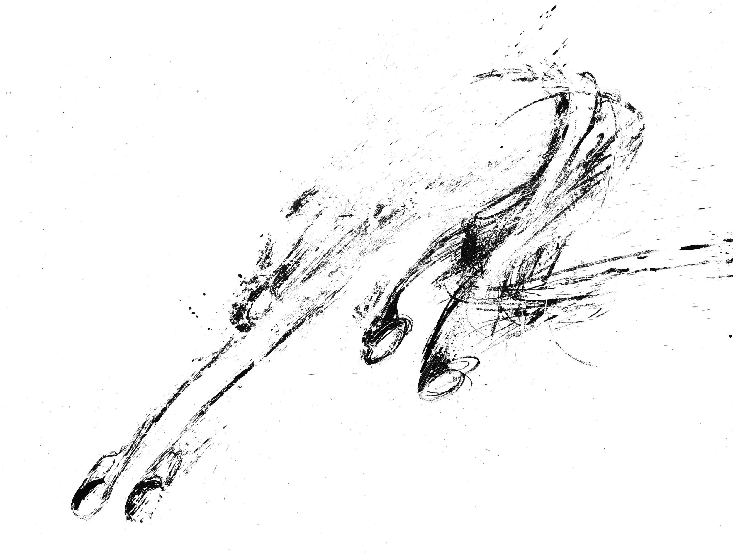 Large-scale monochrome ink drawing by an emerging contemporary artist: a dynamic figurative-abstract composition with bold gestures and an expressive sense of movement.