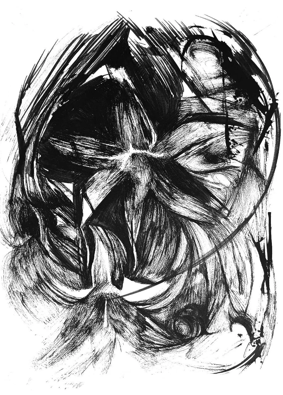 Organic, biophilic-inspired abstract ink drawing – an intuitive rendering of flowing, nature-driven forms and inner sensations within a contemporary creative process.