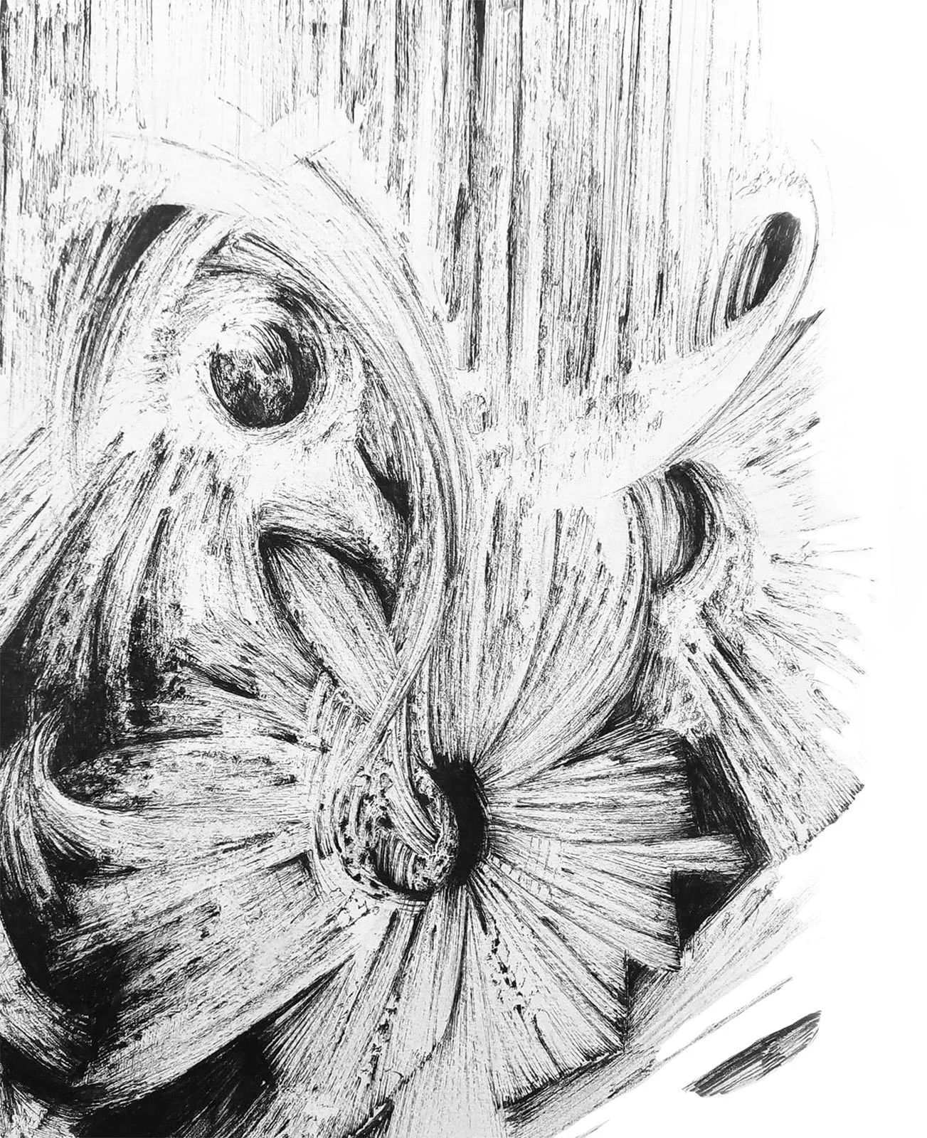 Biophilic-inspired abstract gesture drawing by an emerging contemporary artist, using organic movement and layered forms to explore subtle inner transformations.