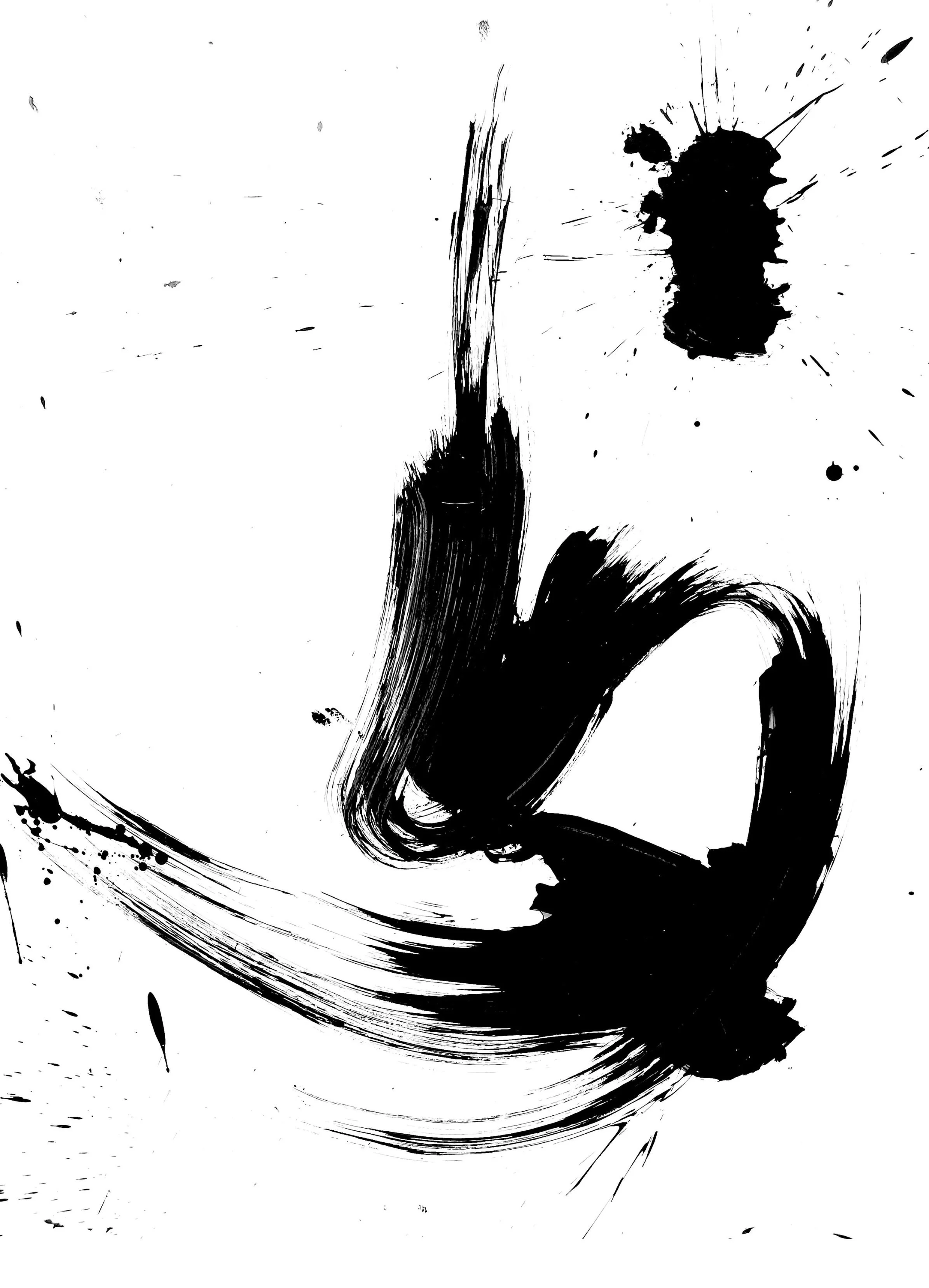 Figurative abstract ink painting titled 'Róka Úr' by Dani Selyebi