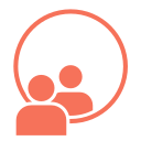 Silhouette of two people inside a circle