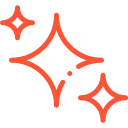 Two stylized sparkling stars with a pink outline.