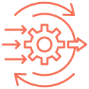 Icon of a gear surrounded by arrows indicating process or workflow.