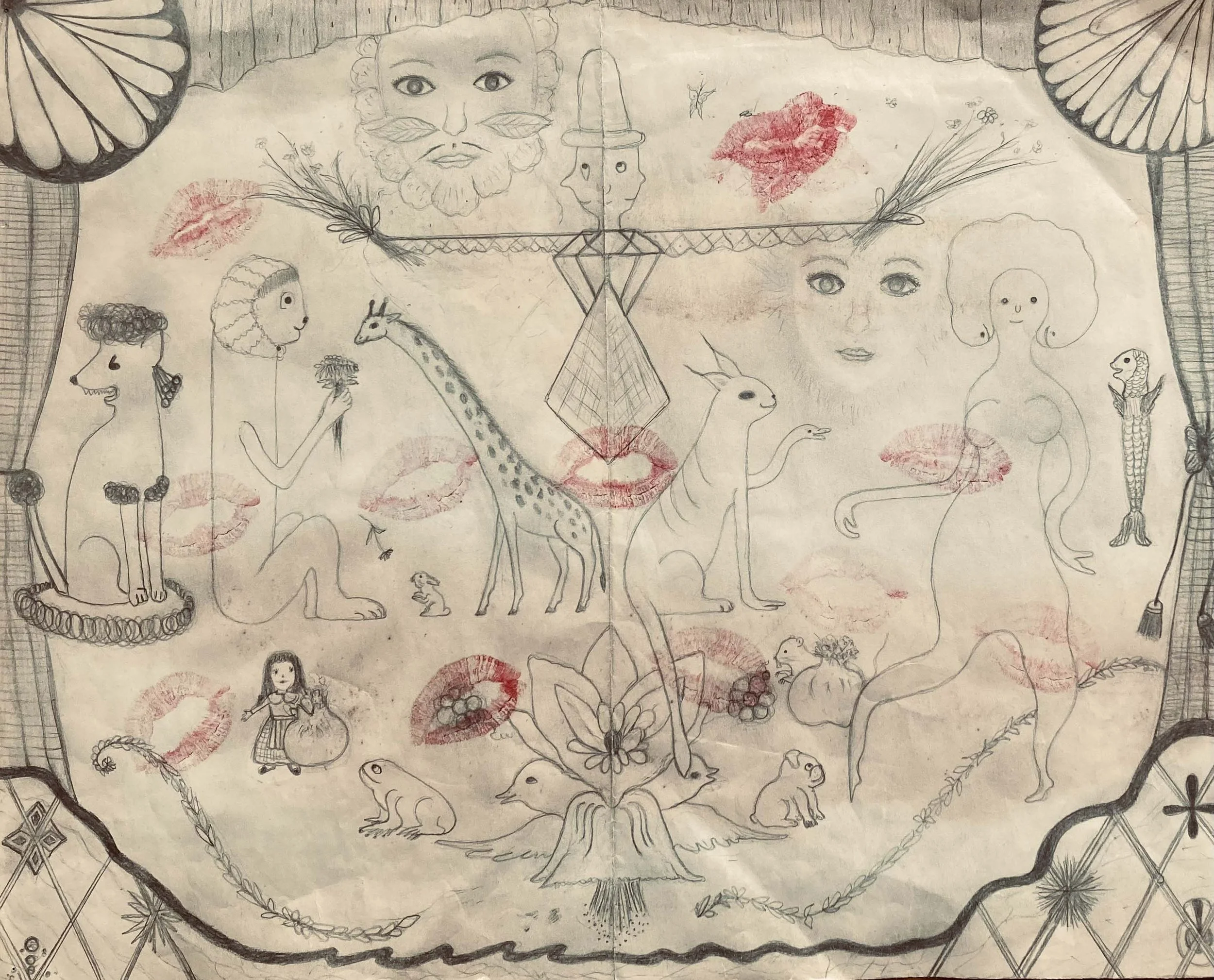  Aurélie Salavert  
Intimate theater (Théâtre intime), ND 
pencil and lipstick on paper 
13⅜ x 16½ in. 
34 x 42 cm